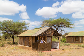 Image showing Traditional african safari tourist lodge.