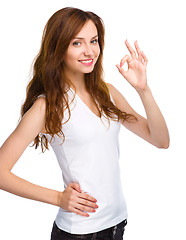 Image showing Woman is showing OK sign