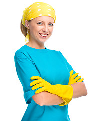 Image showing Young woman as a cleaning maid