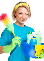 Image showing Young woman as a cleaning maid