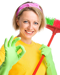 Image showing Young woman as a cleaning maid