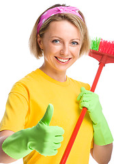 Image showing Young woman as a cleaning maid