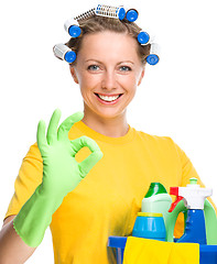 Image showing Young woman as a cleaning maid