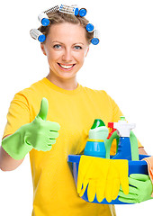 Image showing Young woman as a cleaning maid