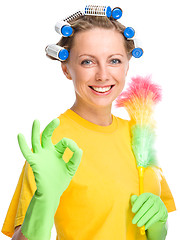 Image showing Young woman as a cleaning maid