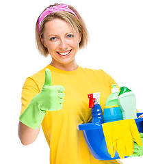 Image showing Young woman as a cleaning maid