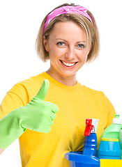 Image showing Young woman as a cleaning maid