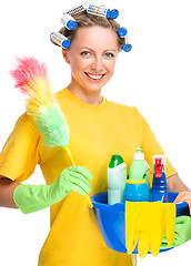 Image showing Young woman as a cleaning maid