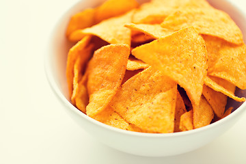 Image showing close up of corn crisps or nachos in bowl