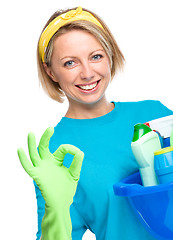 Image showing Young woman as a cleaning maid