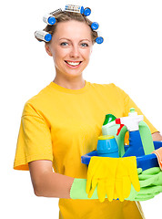 Image showing Young woman as a cleaning maid