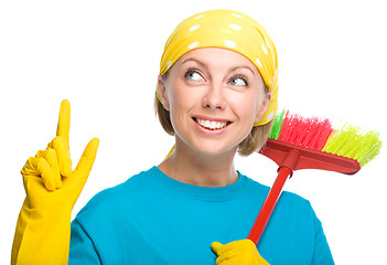 Image showing Young woman as a cleaning maid