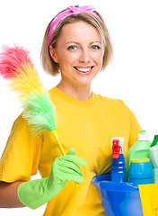 Image showing Young woman as a cleaning maid