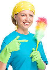 Image showing Young woman as a cleaning maid