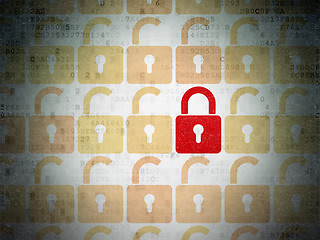 Image showing Privacy concept: closed padlock icon on Digital Data Paper background