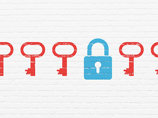 Image showing Protection concept: closed padlock icon on wall background