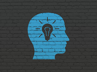 Image showing Business concept: Head With Light Bulb on wall background