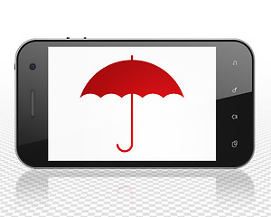 Image showing Privacy concept: Smartphone with Umbrella on display