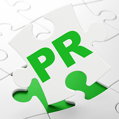 Image showing Marketing concept: PR on puzzle background