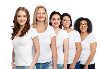 Image showing group of happy different women in white t-shirts