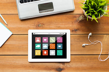 Image showing close up of tablet pc computer on wooden table