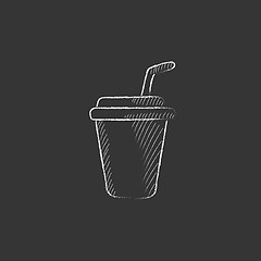 Image showing Disposable cup with drinking straw. Drawn in chalk icon.