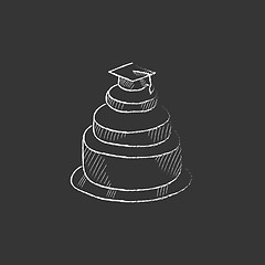 Image showing Graduation cap on top of cake. Drawn in chalk icon.