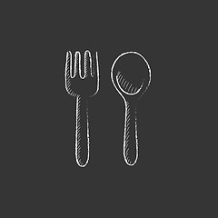 Image showing Spoon and fork. Drawn in chalk icon.