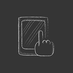 Image showing Finger pointing at tablet. Drawn in chalk icon.