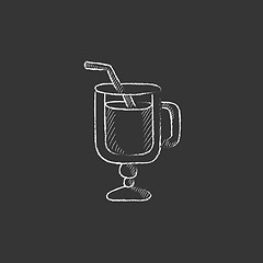 Image showing Glass with drinking straw. Drawn in chalk icon.