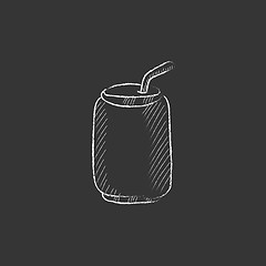 Image showing Soda can with drinking straw. Drawn in chalk icon.