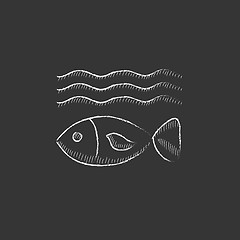 Image showing Fish under water. Drawn in chalk icon.