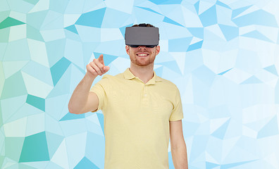 Image showing happy man in virtual reality headset or 3d glasses