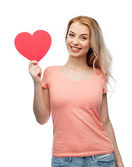 Image showing happy woman or teen girl with red heart shape