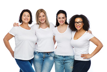 Image showing group of happy different women in white t-shirts