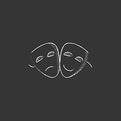 Image showing Two theatrical masks. Drawn in chalk icon.