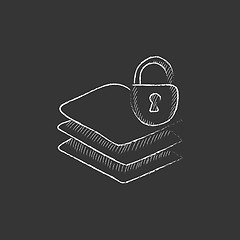 Image showing Stack of papers with lock. Drawn in chalk icon.
