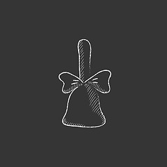 Image showing School bell with ribbon. Drawn in chalk icon.