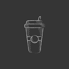 Image showing Disposable cup with drinking straw. Drawn in chalk icon.