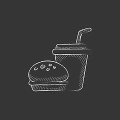 Image showing Fast food meal. Drawn in chalk icon.