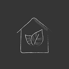 Image showing Eco-friendly house. Drawn in chalk icon.