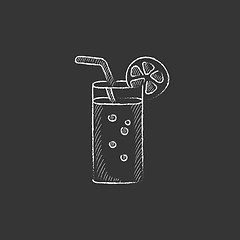 Image showing Glass with drinking straw. Drawn in chalk icon.