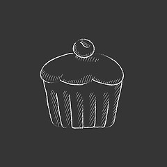 Image showing Cupcake with cherry. Drawn in chalk icon.