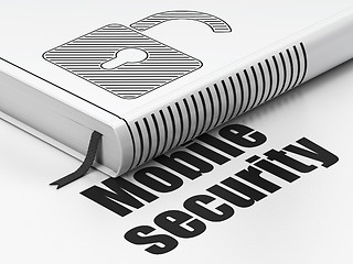 Image showing Security concept: book Opened Padlock, Mobile Security on white background
