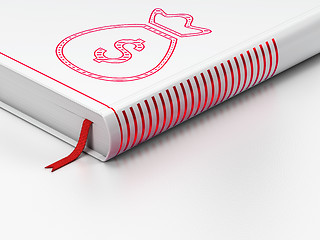 Image showing Banking concept: closed book, Money Bag on white background