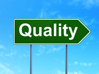 Image showing Advertising concept: Quality on road sign background