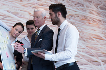 Image showing business people group brainstorming and taking notes to flipboar