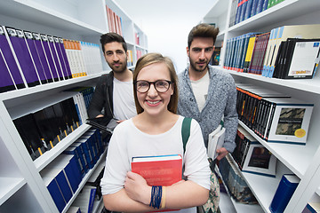 Image showing students group  in school  library