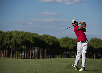 Image showing golf player hitting long shot