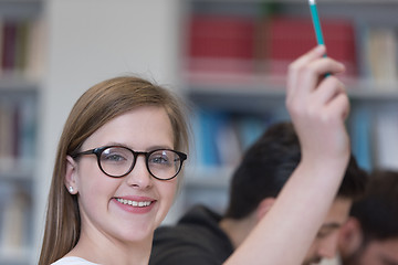 Image showing group of students  raise hands up